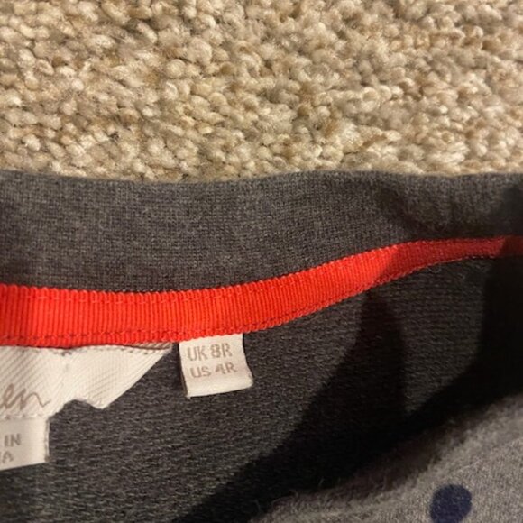 Boden Women's Grey Sweatshirt Dress w/Navy Velvet Polkadots Size 4 - Picture 8 of 9